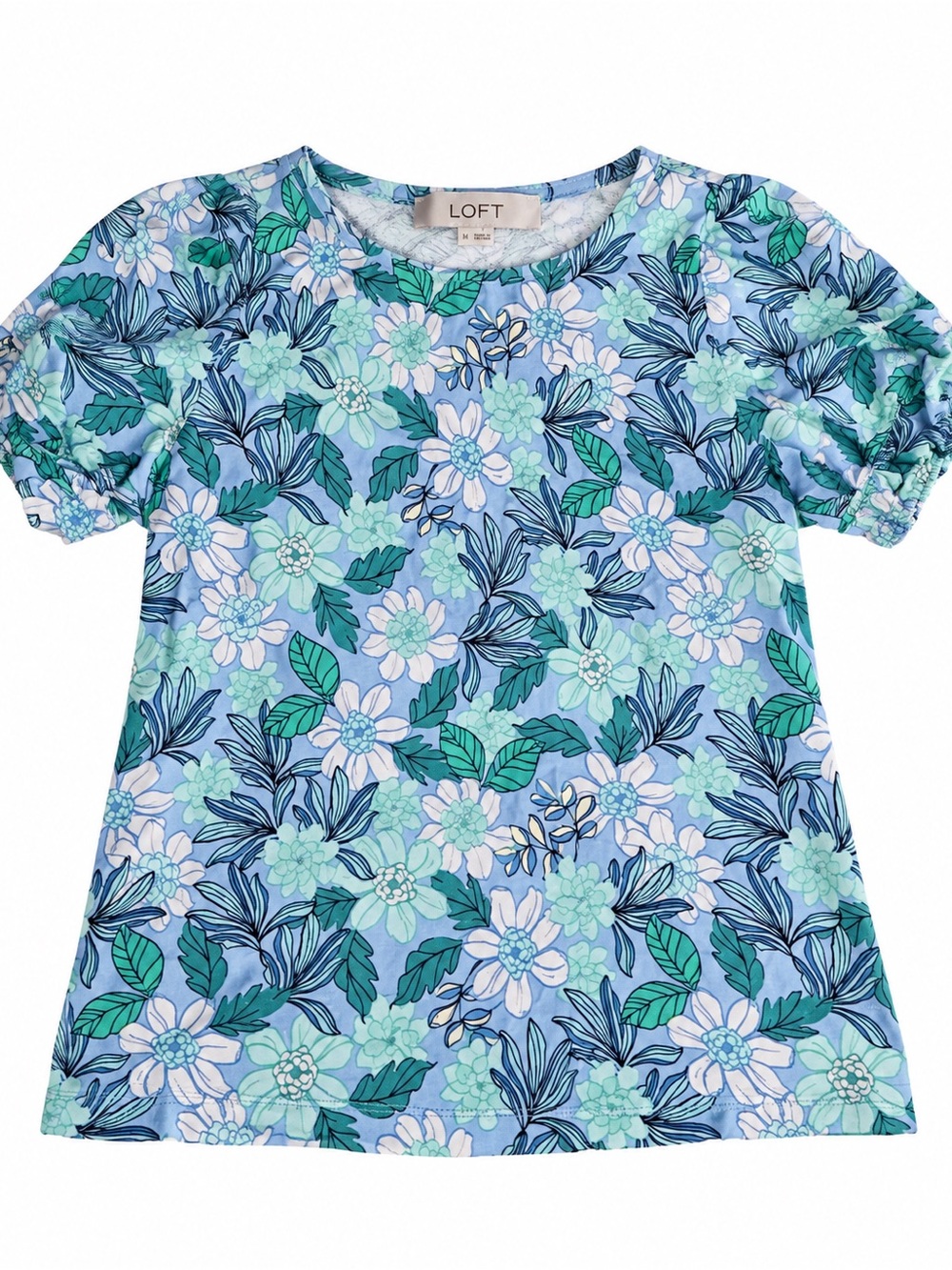LOFT Blue and Green Floral Short Sleeve Tee size medium